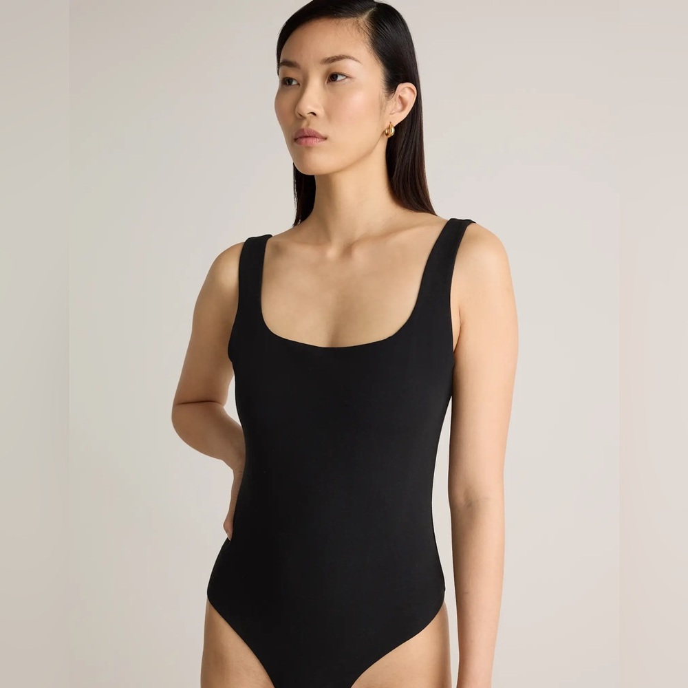 NWT QUINCE Stretch Cotton Jersey Square Neck Tank Bodysuit Women’s XL Black 6525